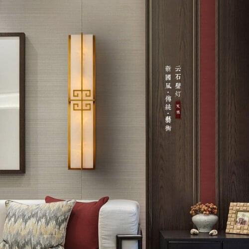 All copper marble modern new Chinese style living room TV background wall decoration lamp villa bedroom bedside wall lamp