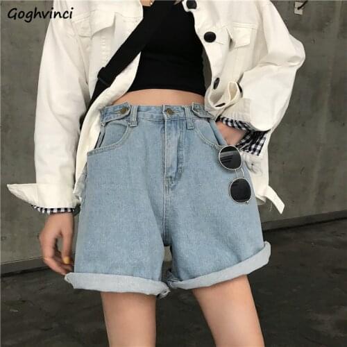 Shorts Women Plus-size 5XL Solid Flanging High-waist Loose Causal Short Denim Trousers Female All-match A-line Wide-leg Ulzzang