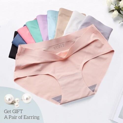 Hot 3Pcs/lot Sexy Panties Womens Set Panties Solid Female Underwear Mid-Rise Silky Ladies Briefs Comfort Seamless Panties