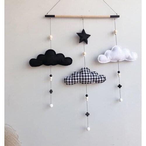 Nordic Kids Room Decoration Handmade Weaving Clouds Wall Hanging Ornaments with Felt Ball Home Decor Wooden Stick Tassel Pendant