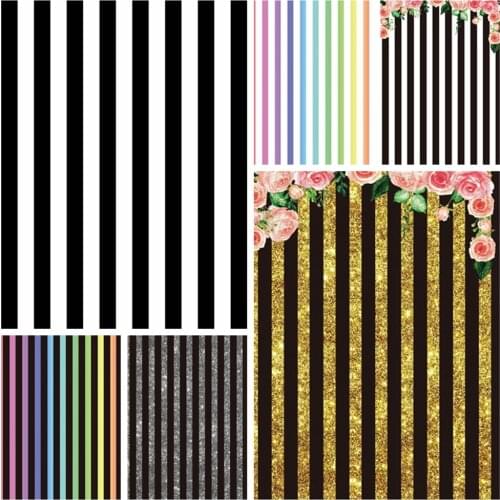 White Black Stripe Flower Golden Backdrop Baby Birthday Party Custom Vinyl Photography Background For Photo Studio Photophone