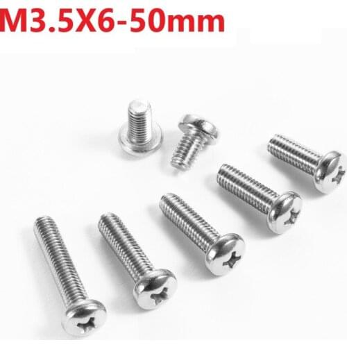 M3.5 304 Stainless Steel Cross Recessed Round Head Screws 3.5mm x 6 10 12 14 55 100 110 120 130 140 150 160mm Pan Head Screws