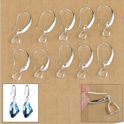Stcok 20PCS Jewelry Findings Real Pure 925 Sterling Silver Jewelry Earring Bail Pinch Smooth Hook Ear Wires For Swa Crystal