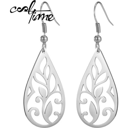 COOLTIME Gold Color Black Stainless Steel Women Earring with Hollow Pattern Statement Earring Fashion Jewelry Gift