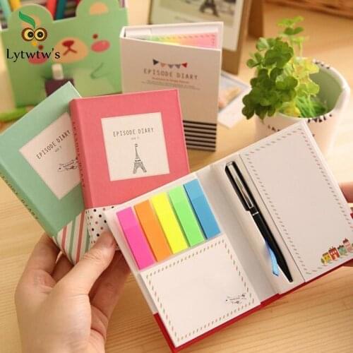 1 Pcs Clearance Creative Hardcover Notepad Sticky Notes Kawaii Stationery Diary Notebook Pen Office School Supplies Eiffel Tower