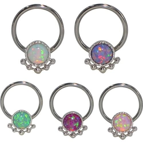 1pc Opal Hinged Segment Clicker Nose Ring Nipple Ear Cartilage Tragus Lip Stud Piercing Earrings Nose Hoop CZ Body Jewelry