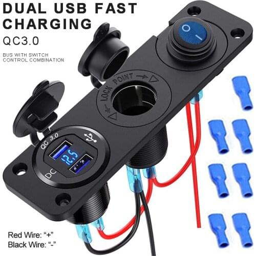 12V Car Boat Cigarette Lighter Socket Dual USB Charger Adapter & Switch Panel Car Cigarette USB Lighter Digital Voltmeter