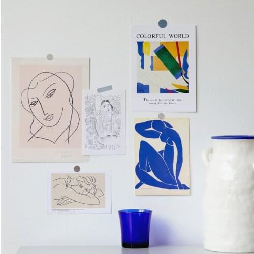 5 Sheets Ins Simple Line Art Postcard Collocation Decoration Card Photo Frame Picture Bedroom Wall Sticker Gift Greeting Cards