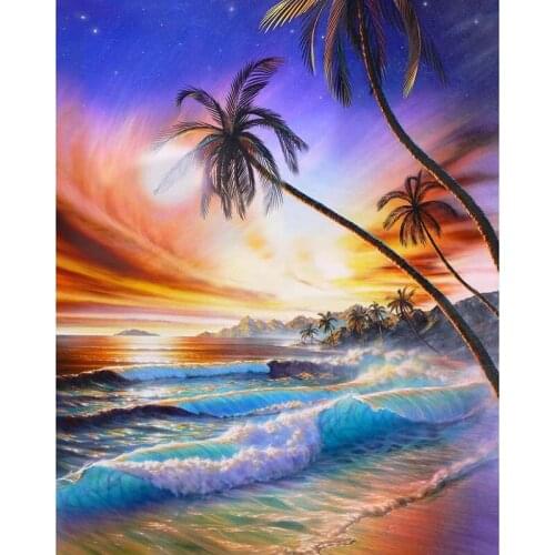 5D DIY diamond painting sale cross stitch square sea wave count tree coast embroidery sales rhinestone painting decor WG185