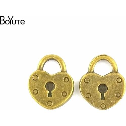 BoYuTe (100 Pieces/Lot) 16*13MM Antique Bronze Plated Love Lock Charm Pendant fit Bracelet Necklace Jewelry Diy Accessories