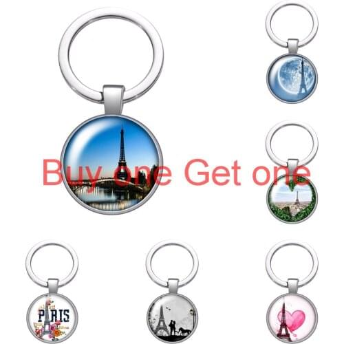 Romantic Eiffel Tower Love Paris Glass Cabochon Keychain Bag Car Key Rings Holder Charms Silver Plated Key Chains Men Women Gift