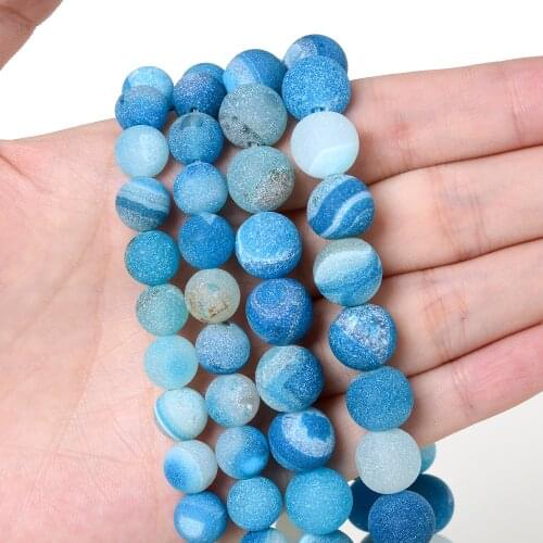 Blue Matte Agates Beads Natural Stone Beads Round Loose Bead for Jewelry Making DIY Bracelet Necklace Accessories 4/6/8/10/12mm