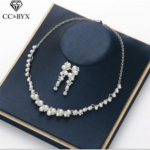 CC Drop Earring and Necklace Pearl Romantic Wedding Accessories For Bridal Princess Women Fine Jewelry Sets Wholesale Gift D008