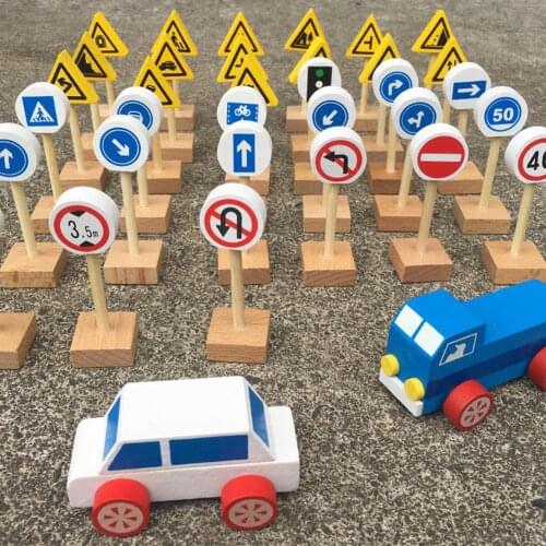 Wooden Street Road Traffic Signs Car Blocks Pretend Play Educational Kids Toy