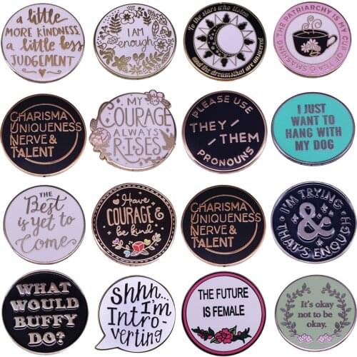 PF635 Dongmanli Life Quotes Enamel Lapel Pin Badge Pins Hats Clothes Backpack Decoration Jewelry Accessories Gifts for Friends
