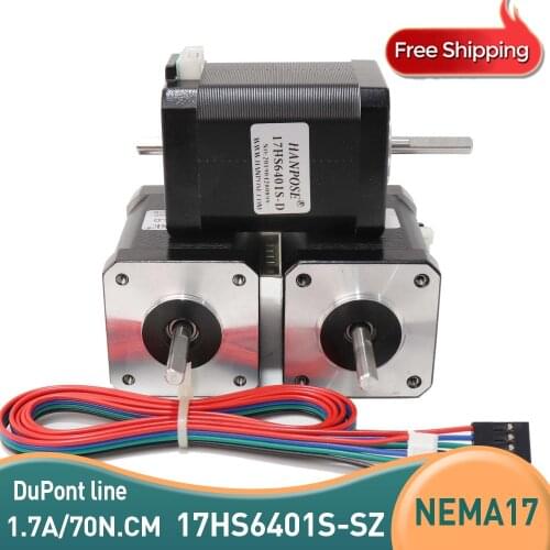 3pcs hybrid 2-phase nema17 stepper motor motor 60mm (1.7A, 0.73NM) 4-wire nema 17 Double Motor 17HS6401S for 3D printer cnc