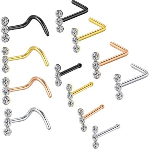 5pcs Nose Piercing Ring Stud Prong CZ L Shape Nostril Jewelry 20g Nostril Earrings Body Piercing Jewelry