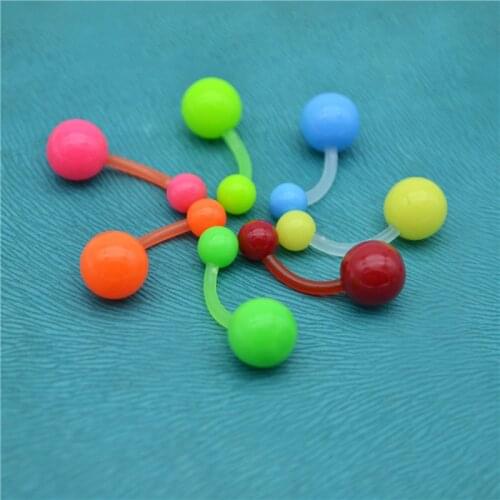 BELLY Naval Bar Rings Bioflex Bioplast Coloured Flexible Screw on Balls Fashion Body Piercing Jewelry Wholesale 14G UV Acrylic