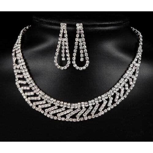 Luxury Bridal Jewelry Sets Sparkling Crystal Rhinestone Necklace Earrings Set Women Fashion Wedding Dress Accessories