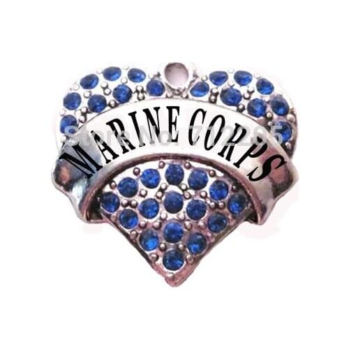 New 100pcs a lot rhodium plated best-selling MARINE CORPS Crystal Heart Family Pendant(P100142)