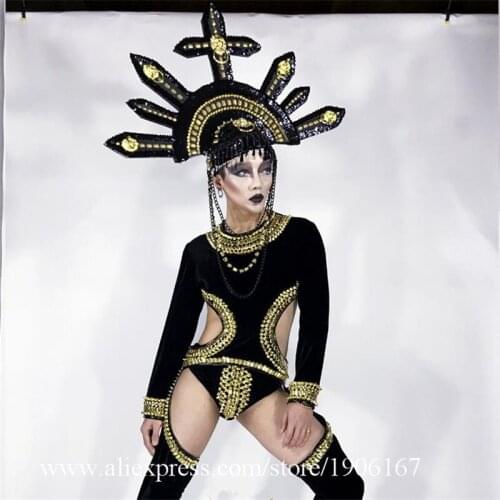 New Gothic Style Siamese Clothing Ballroom Dance Mens Costumes Sexy Party Stage Show Wears Suit DJ Singer Bat Performance Dress