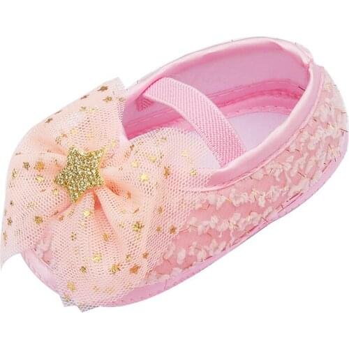 Autumn Spring Baby Girl Sweet Princess Shoes Star Net Yarn Bowknot Crib Shoes Newborn Kids Soft Sole Toddler Footwear0-18M