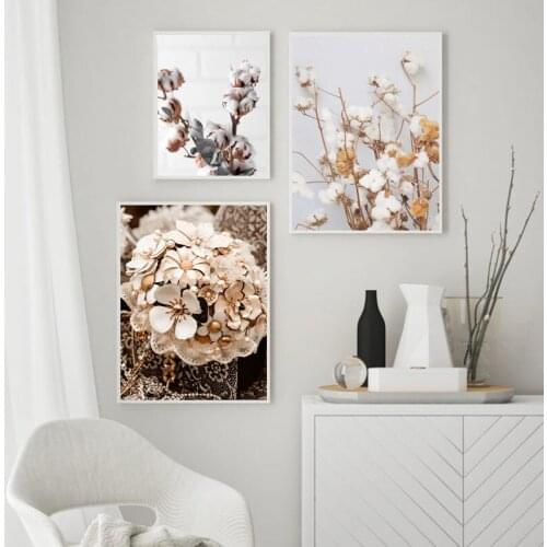 Autumn Plants Flower Cotton Wall Art Bead Flower Canvas Painting Nordic Posters and Prints Pictures for Living Room Home Decor