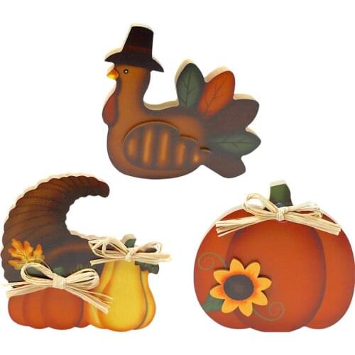 Fall Pumpkin Decor Halloween Thanksgiving Turkey Statue Harvest Festival Wooden Ornament Party Decor Props