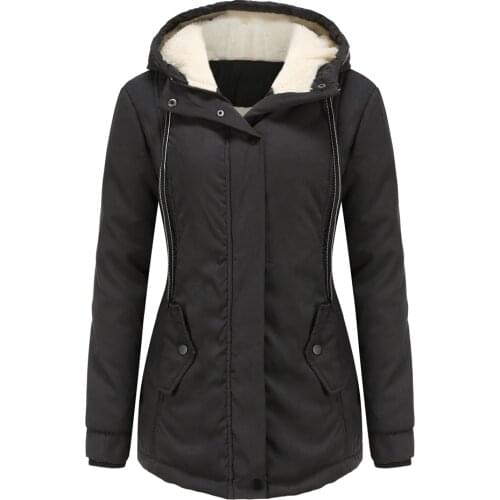 Women Winter Coat Warm Slim Outerwear Fashion Elastic Waist Zipper Pocket Hooded Drawstring Overcoats Autumn Clothes