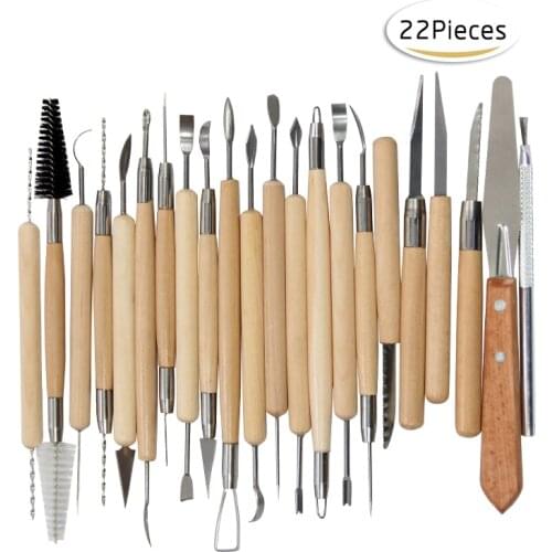 Arts Crafts 22pcs Clay Tools Pottery Carving Tool Set Pottery & Ceramics Wooden Handle Modeling Clay Tools
