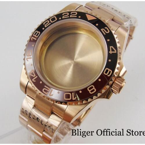 Hot High Quality Rose Gold Coated 40mm Watch Case Fit NH35 NH35A NH36 NH36A Watch Bracelet Ceramic Bezel Insert