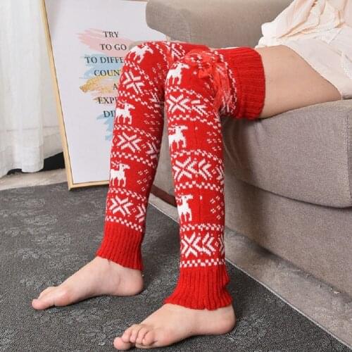 Christmas Women Long Knitted Stockings For Girls Ladies Thigh High Over The Knee Socks Stocking Winter Knit Socks