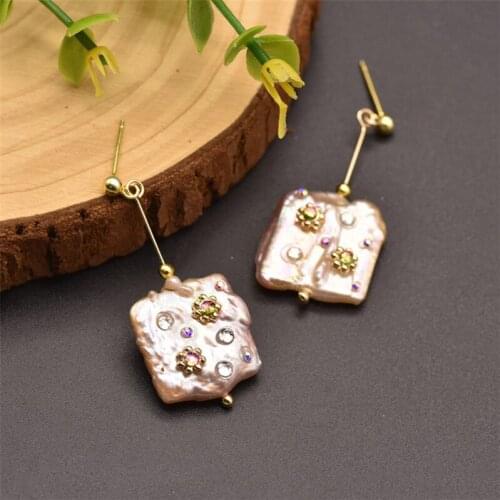 Natural Baroque Fresh Water Pearl Drop Earrings Women Accessories For Girl Party Earrings Luxury Jewellery Zircon Geometric New