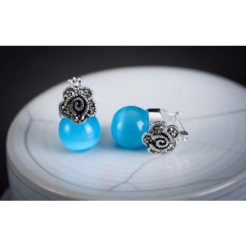 HANDMADE NATURAL BLUE WHITE CLEAR OPAL EARRINGS -Top quality Brincos Ohrringe SterlingJewelry EarringGenuine Selling Huge