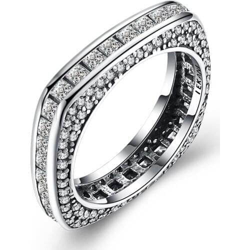SILVERHOO Rings For Women 925 Sterling Silver Exquisite Full Cubic Zirconia Square Vintage Finger Ring Hot Sale Fine Jewelry