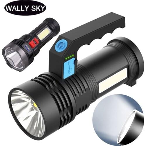 Super Bright LED Flashlight USB Rechargeable Powerful Torch Lamp with Side Light Anti-drop Outdoor Portable Hand Searchlight