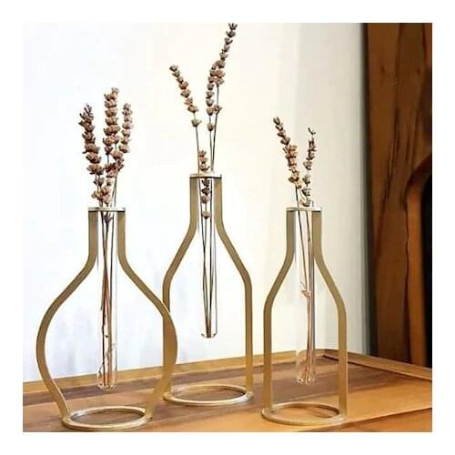 Triple Creative Nordic metal iron geometric Gold vase Living room decoration Flower arrangement Modern home decoration vases
