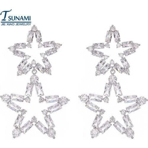 In 2017 the new pentagram exaggerated zircon bride earrings up and down