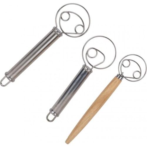 Stainless Steel Egg Beater Flour Coil Agitator Danish Whisk Stick Oak Wood Handle Blender DIY Bread Dough Mixer Bakeware Gadget