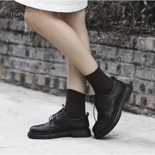 Womens Handmade Leather Brogue Oxfords & Tie Flats Elegant Black