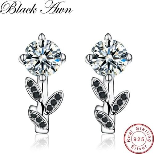 BLACK AWN 2020 New Genuine 925 Sterling Silver Jewelry Wedding Stud Earrings for Women Black Stone Female Earring T099