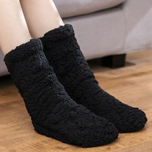 Ladies Winter Coral Silicone Non-slip Socks Slipper Thicken Comfotable Fleece Warm Home Shoes Floor Sleep Non-slip Slippers Sock