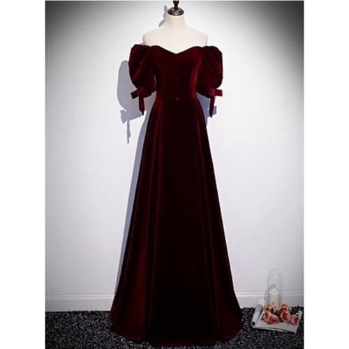 Vestido De Festa Sweetheart Evening Dresses Long Dress 2020 Fashion Robe De Soiree Half Sleeve Burgundy Velvet Evening Dress