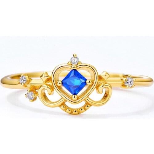 Hot Fairy tale world crown princess rings 925 sterling silver rings blue zircon 2020 jewelry womens DIY fine gifts free shipping