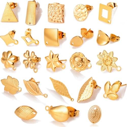 10Pcs Various Stainless Steel Bump Punctate Curved Stud Earring Ear Base Connectors Linkers DIY For Handmade Jewelry Making