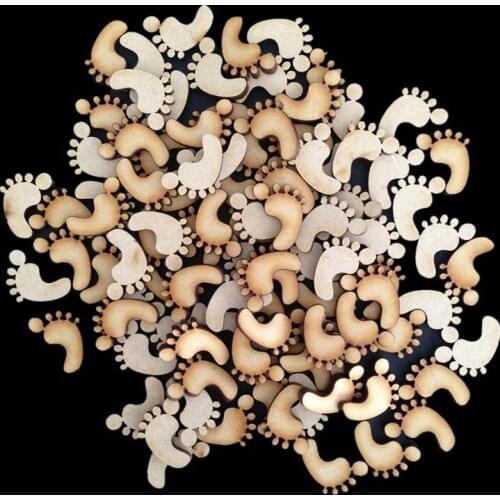 100pcs Blank Hollow Wooden Footprint Embellishments Pine Chips Crafts Wedding Decoration Gift Box Manual Accessories