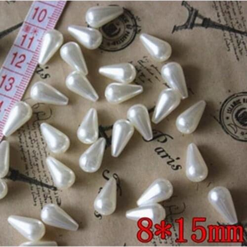 200pcs/bag White half hole water drops Pearls, 8*15mm loose ABS imitation pearl beads 003009005