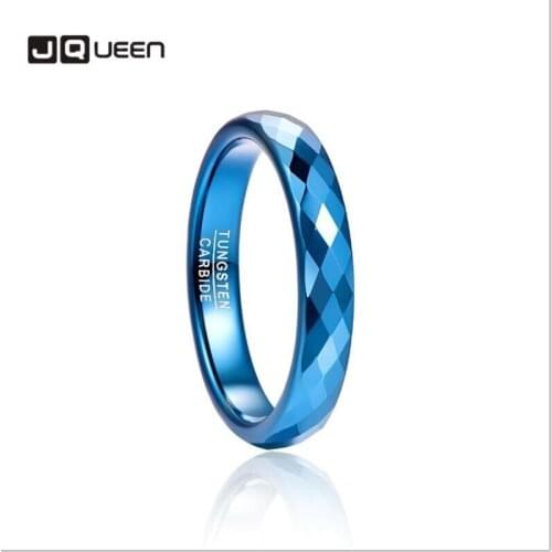 4mm Tungsten Carbide Ring Blue Metal Party Anello Polished Finish Rhombic Cut Wedding Ring