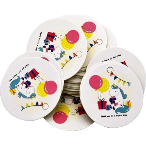 50pcs Cute Unicorn White Bookmarks Vintage Rose Thank you Kraft Gift Tags Craft Round Alpaca Llama Paper Labels