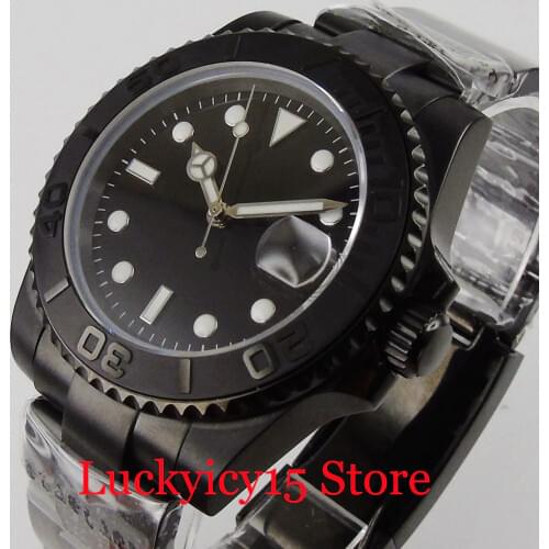 BLIGER Black Gift Mechanical Male Watch 24 Jewels NH35 MIYOTA 8215 Movement Screw Crown Deployment Clasp Brushed Bezel Insert